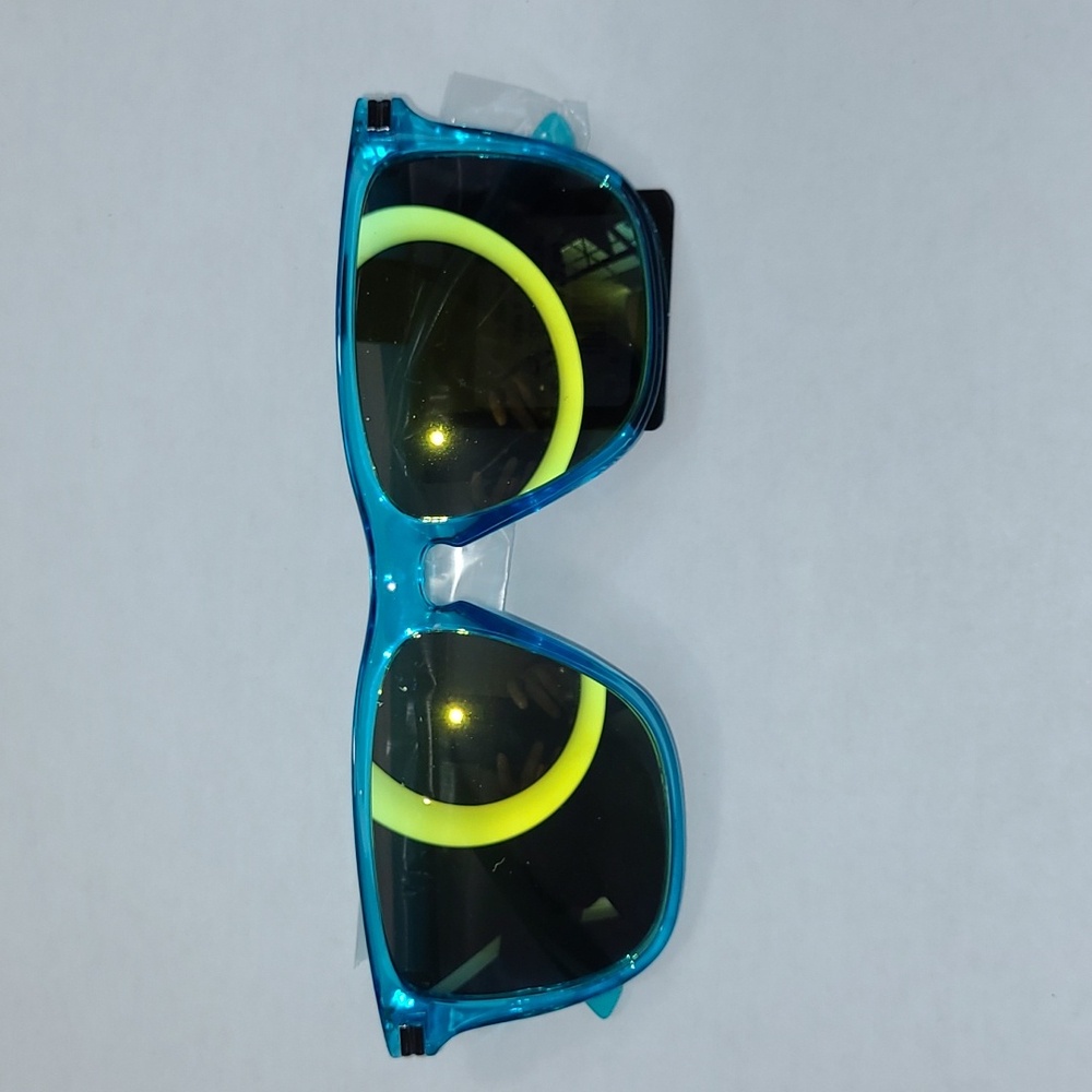 Blue Gem Color Pop Beach Sunglasses - Blue w/Yellow Mirror Lens - See Last Photo